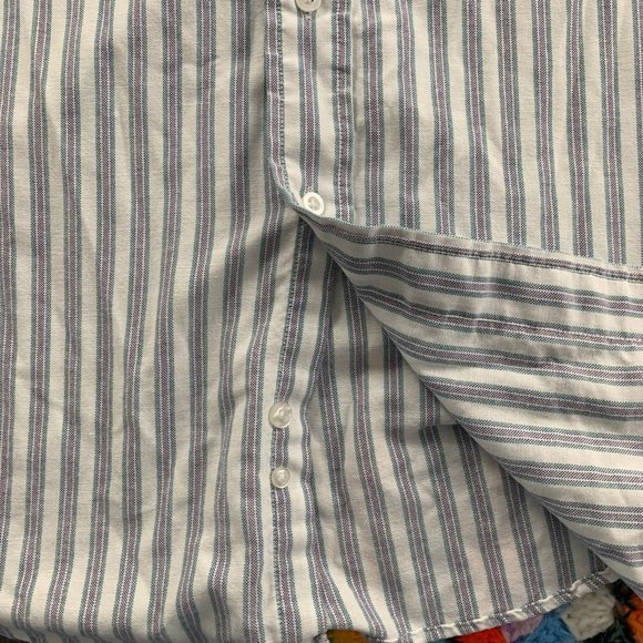 Vintage 80s Sears Roebuck Stripe Menswear Oversized Button Up Short Slee… - Picture 8 of 12